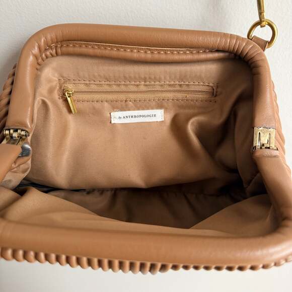 Anthropologie Pleated Vegan Leather Crossbody Clutch Bag in Tan - Picture 4 of 6